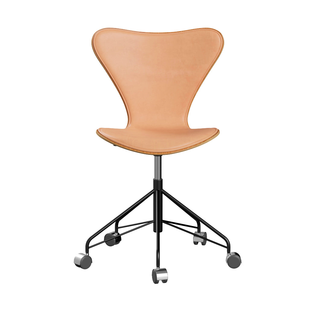 Fritz Hansen - 3117 kontorstol, naturfiner og forsidepolstret i Natur læder - Kirsebær - Sort stel - Jacobsen Plus