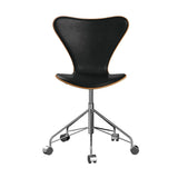 Fritz Hansen - 3117 kontorstol, naturfiner og forsidepolstret i Grace læder - Elm - Sort læder - Krom stel - Jacobsen Plus