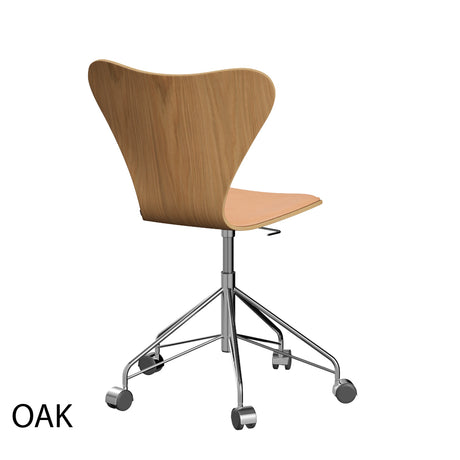 Fritz Hansen - 3117 kontorstol, naturfiner og forsidepolstret i Natur læder - Bøg - Krom stel - Jacobsen Plus