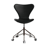 Fritz Hansen - 3117 kontorstol, fuldpolstret i Grace læder - Sort læder - Brown Bronze stel - Jacobsen Plus
