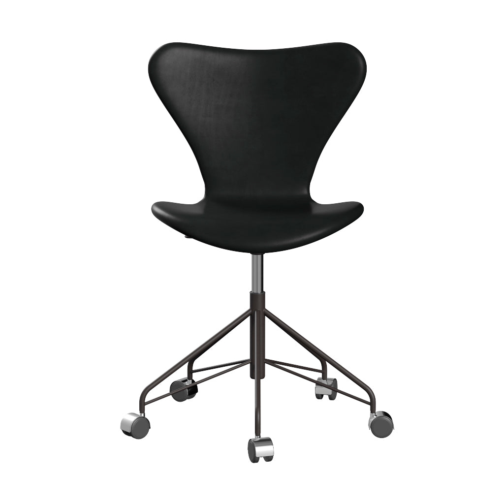 Fritz Hansen - 3117 kontorstol, fuldpolstret i Grace læder - Sort læder - Warm Graphite stel - Jacobsen Plus