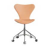 Fritz Hansen - 3117 kontorstol, fuldpolstret i Natur læder - Silver Grey stel - Jacobsen Plus