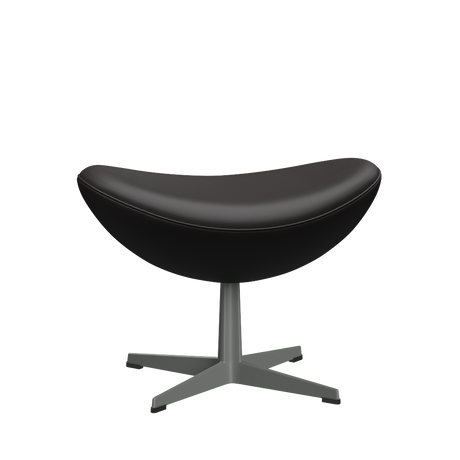 3127 Fodskammel til Ægget, stel i silver grey af Arne Jacobsen - Aura læder - Black Brown - Jacobsen Plus