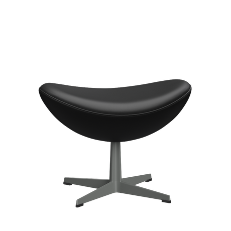 3127 Fodskammel til Ægget, stel i silver grey af Arne Jacobsen - Aura læder - Black Brown - Jacobsen Plus