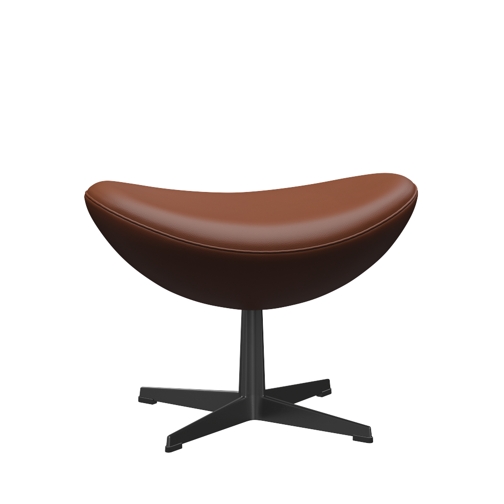 3127 Fodskammel til Ægget, stel i sort af Arne Jacobsen - Aura læder - Cognac - Jacobsen Plus