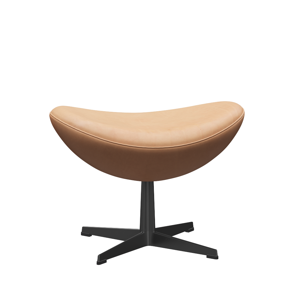 3127 Fodskammel til Ægget, stel i sort af Arne Jacobsen - Natural læder - Jacobsen Plus