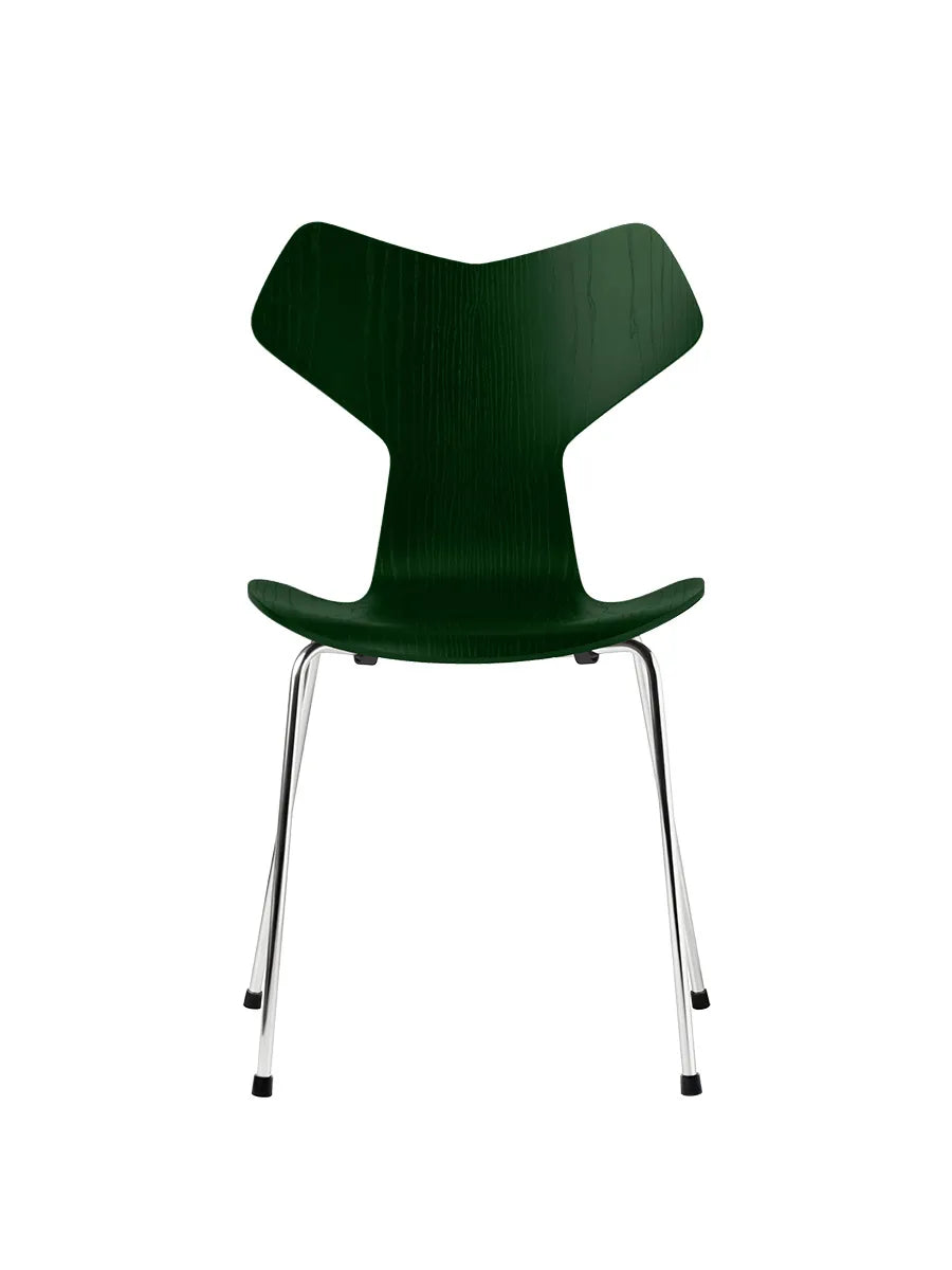 3130 Grand Prix stol i farvet ask af Arne Jacobsen - Evergreen / Krom - Jacobsen Plus