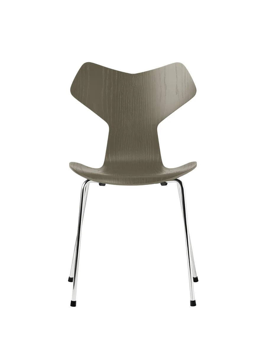 3130 Grand Prix stol i farvet ask af Arne Jacobsen - Olive Green / Krom - Jacobsen Plus