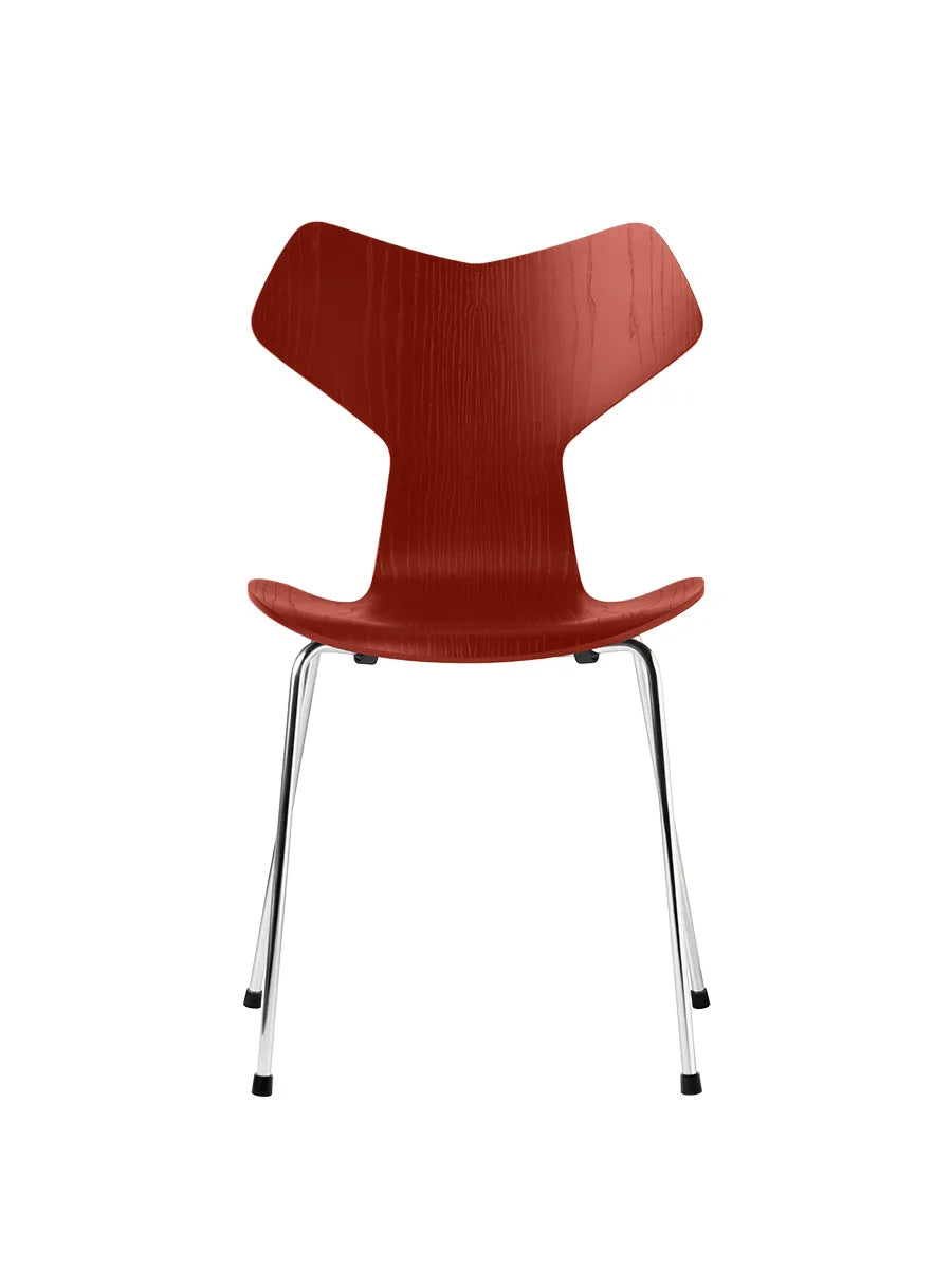 3130 Grand Prix stol i farvet ask af Arne Jacobsen - Venetian Red / Krom - Jacobsen Plus