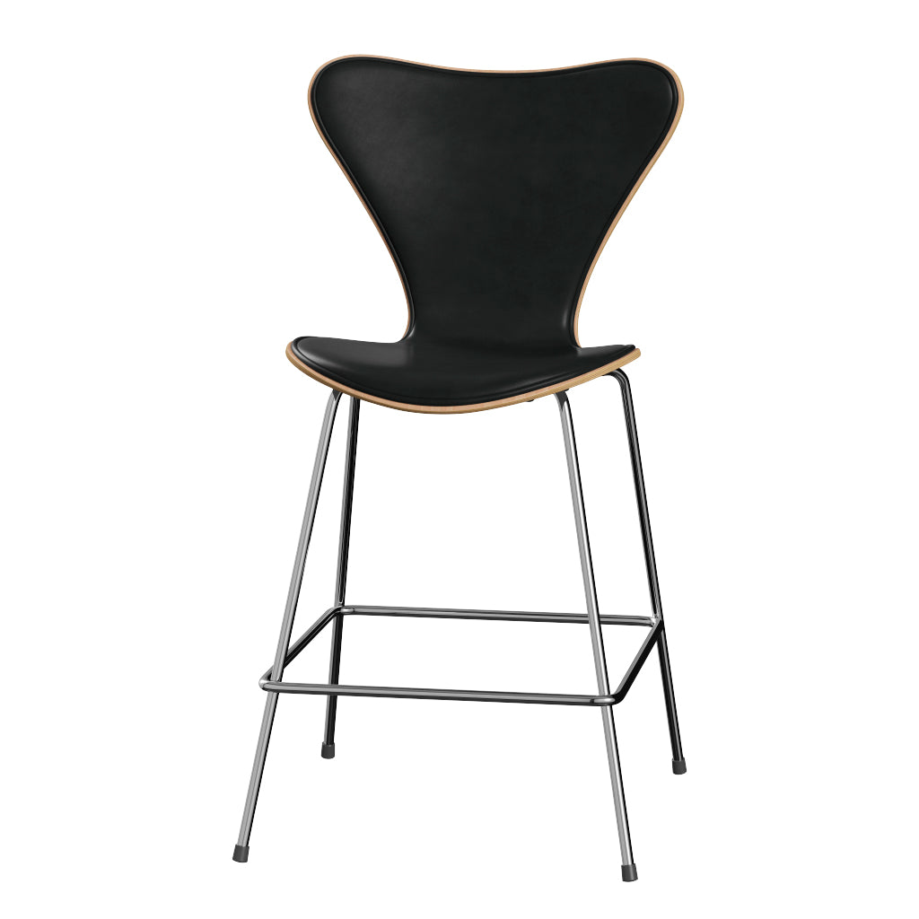 Fritz Hansen - 3187 lav barstol, naturfiner og forsidepolstret i Grace læder - Bøg - Sort læder - Krom stel - Jacobsen Plus