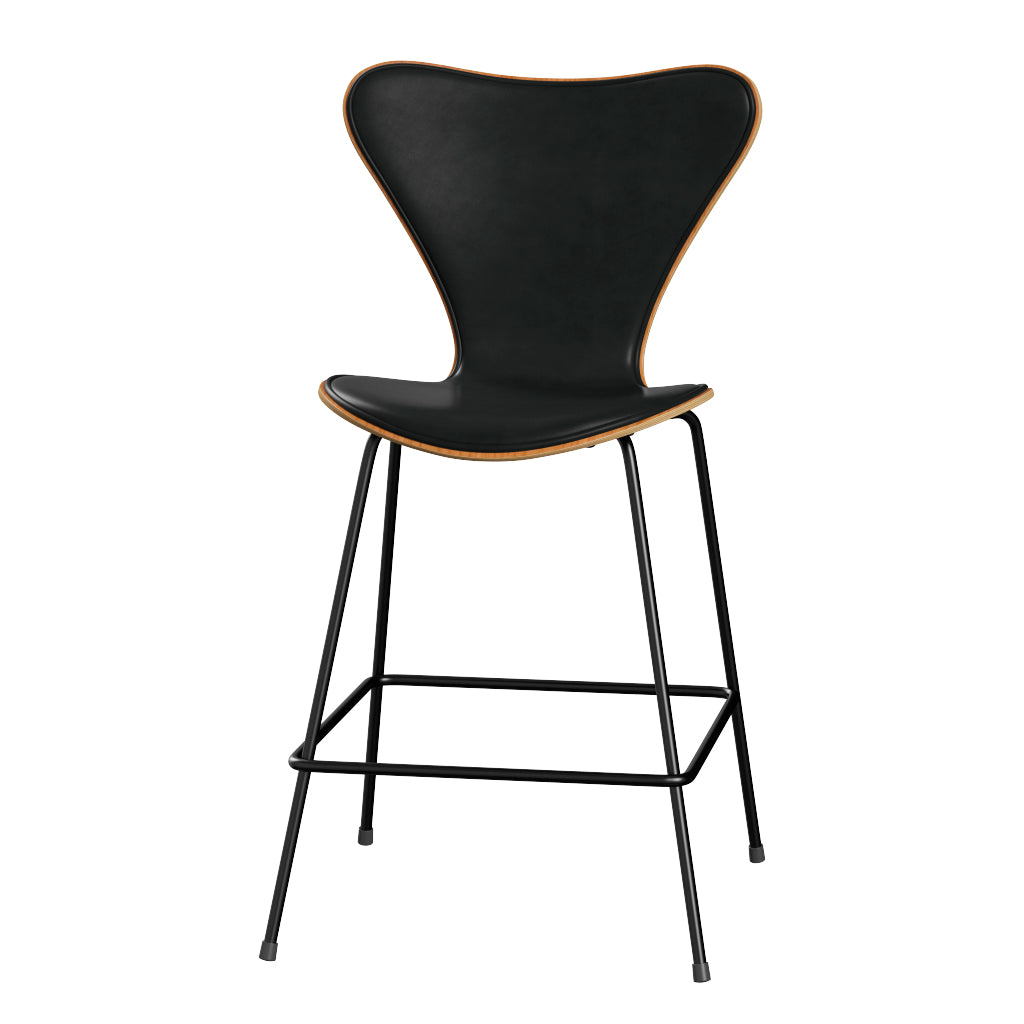 Fritz Hansen - 3187 lav barstol, naturfiner og forsidepolstret i Grace læder - Kirsebær - Sort læder - Sort stel - Jacobsen Plus