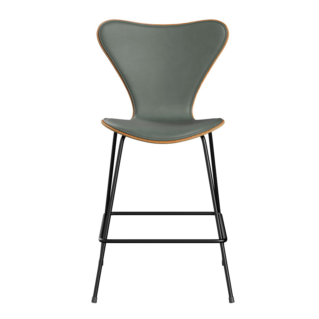 Fritz Hansen - 3187 lav barstol, naturfiner og forsidepolstret i Grace læder - Kirsebær - Concrete Grey læder - Sort stel - Jacobsen Plus