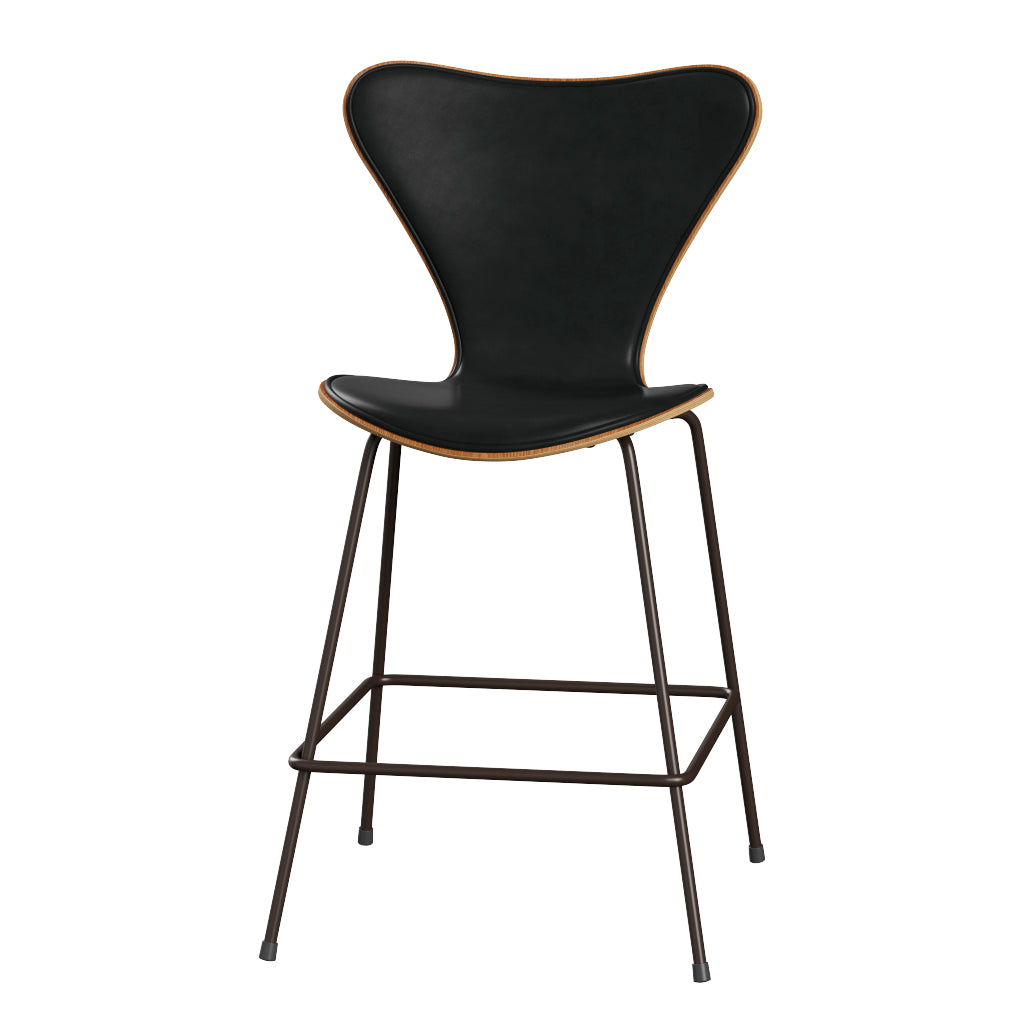 Fritz Hansen - 3187 lav barstol, naturfiner og forsidepolstret i Grace læder - Elm - Sort læder - Brown Bronze stel - Jacobsen Plus