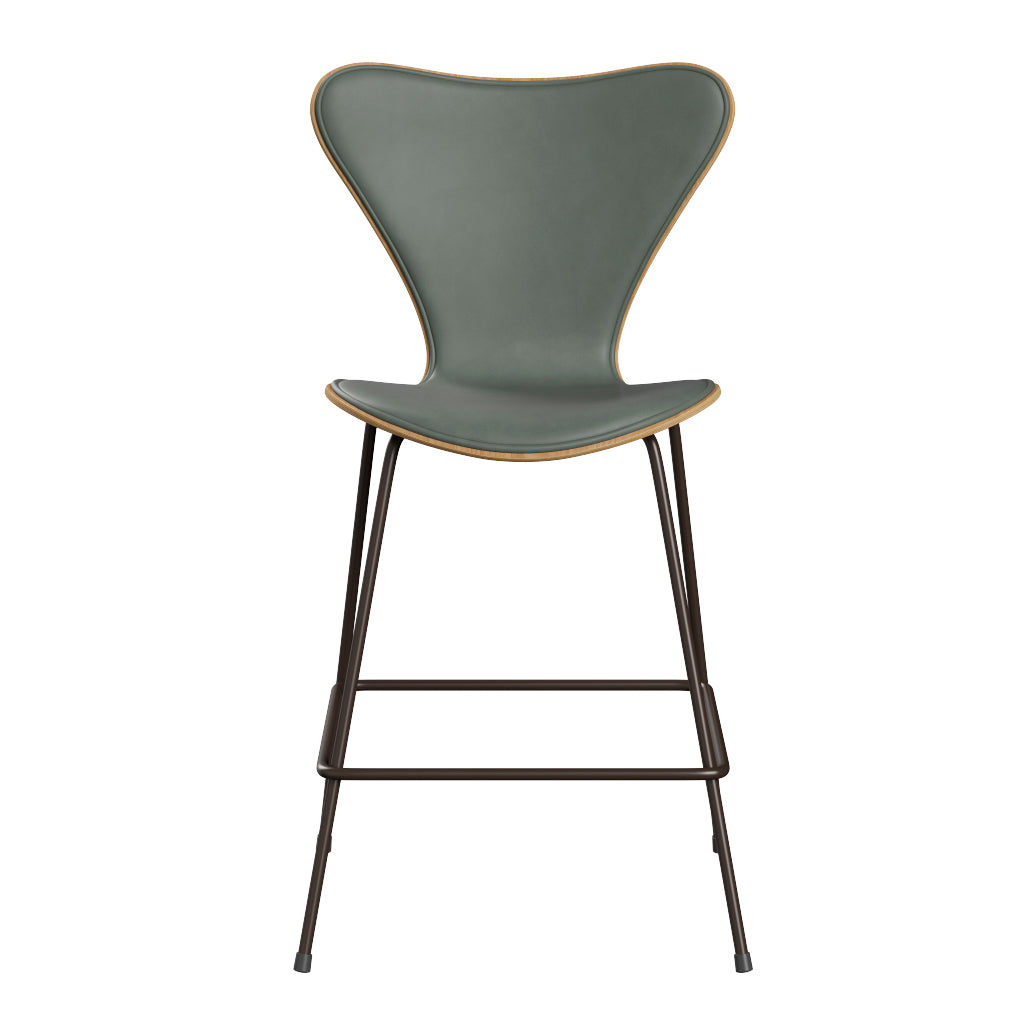 Fritz Hansen - 3187 lav barstol, naturfiner og forsidepolstret i Grace læder - Eg - Concrete Grey læder - Brown Bronze stel - Jacobsen Plus
