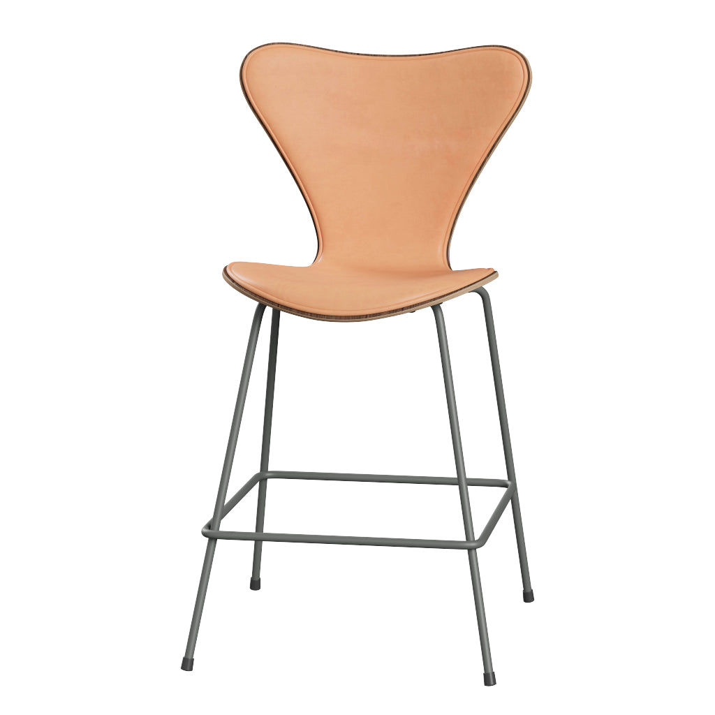 Fritz Hansen - 3187 lav barstol, naturfiner og forsidepolstret i Natur læder - Valnød - Silver Grey stel - Jacobsen Plus