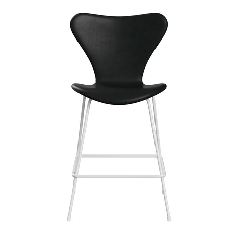 Fritz Hansen - 3187 lav barstol, fuldpolstret i Grace læder - Sort læder - Krom stel - Jacobsen Plus