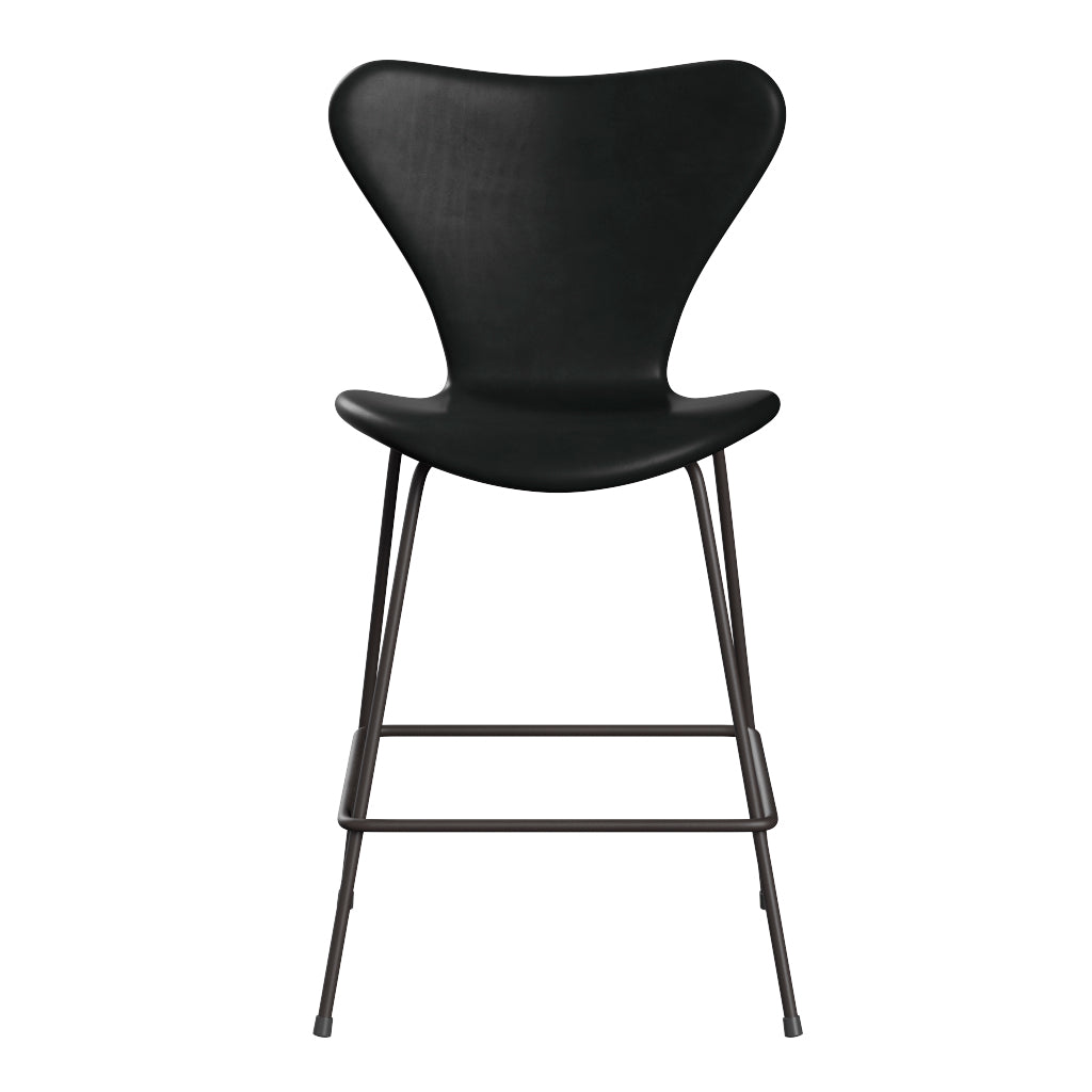 Fritz Hansen - 3187 lav barstol, fuldpolstret i Grace læder - Sort læder - Warm Graphite stel - Jacobsen Plus