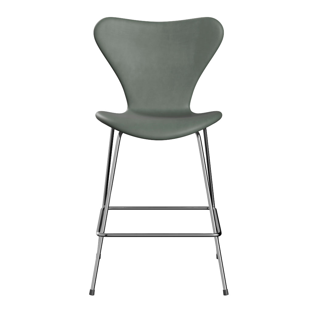 Fritz Hansen - 3187 lav barstol, fuldpolstret i Grace læder - Concrete Grey læder - Krom stel - Jacobsen Plus
