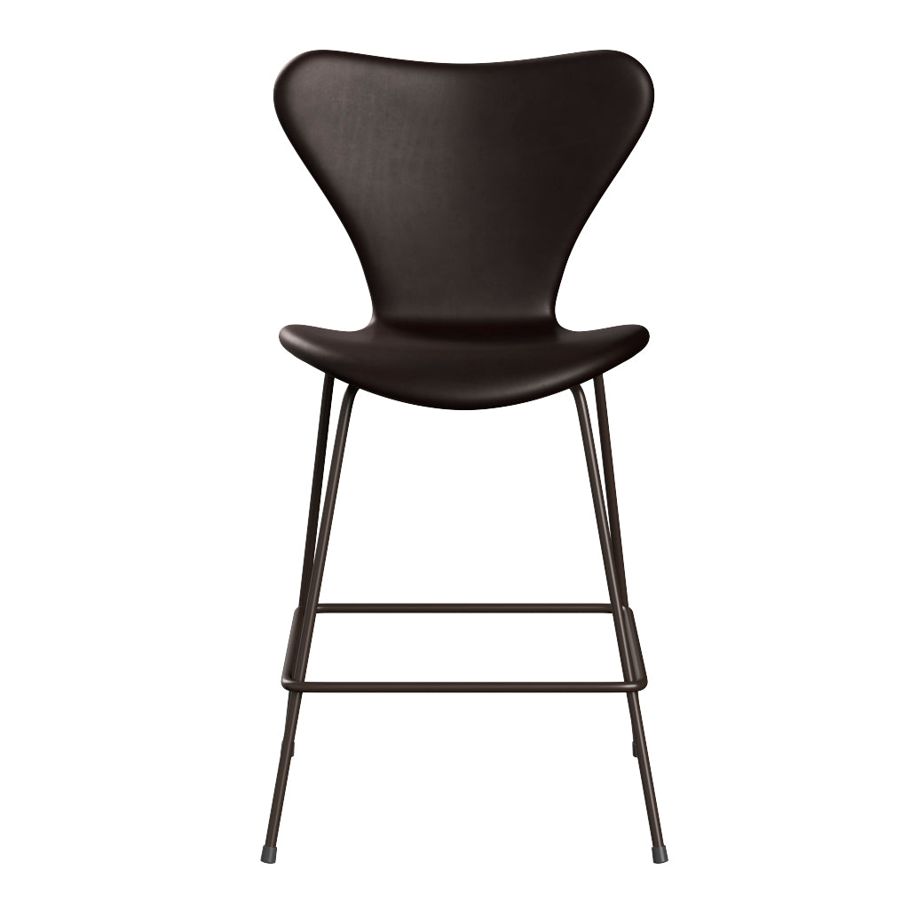 Fritz Hansen - 3187 lav barstol, fuldpolstret i Grace læder - Mørk brun læder - Brown Bronze stel - Jacobsen Plus