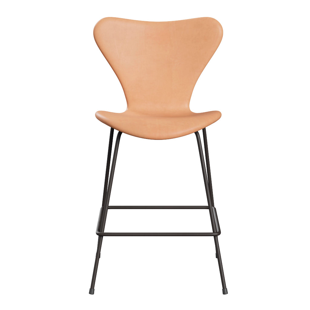 Fritz Hansen - 3187 lav barstol, fuldpolstret i Natur læder - Warm Graphite stel - Jacobsen Plus