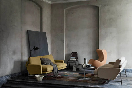 Piet Hein A222 Sofabord, Ø75 cm fra Fritz Hansen - Hvid laminat m. alukant - Jacobsen Plus
