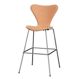Fritz Hansen - 3197 høj barstol, naturfiner og forsidepolstret i Natur læder - Bøg - Krom stel - Jacobsen Plus