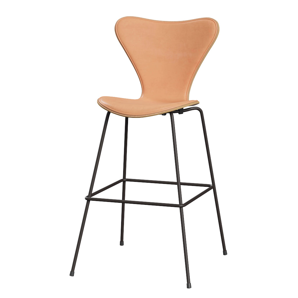 Fritz Hansen - 3197 høj barstol, naturfiner og forsidepolstret i Natur læder - Bøg - Warm Graphite stel - Jacobsen Plus