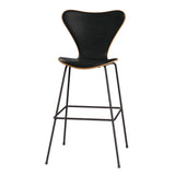 Fritz Hansen - 3197 høj barstol, naturfiner og forsidepolstret i Grace læder - Kirsebær - Sort læder - Warm Graphite stel - Jacobsen Plus