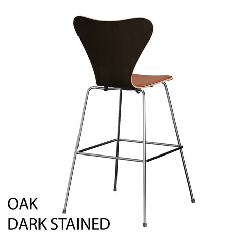 Fritz Hansen - 3197 høj barstol, naturfiner og forsidepolstret i Grace læder - Bøg - Sort læder - Krom stel - Jacobsen Plus
