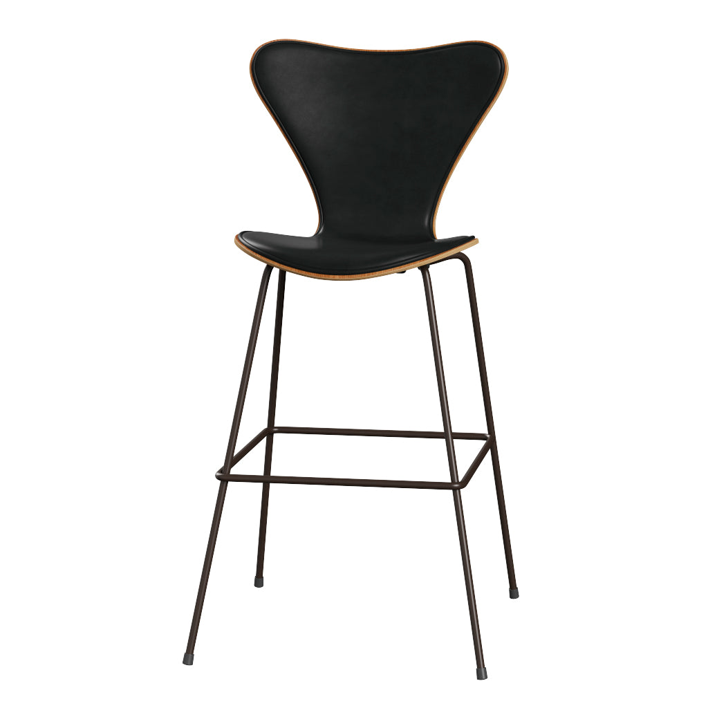 Fritz Hansen - 3197 høj barstol, naturfiner og forsidepolstret i Grace læder - Elm - Sort læder - Brown Bronze stel - Jacobsen Plus