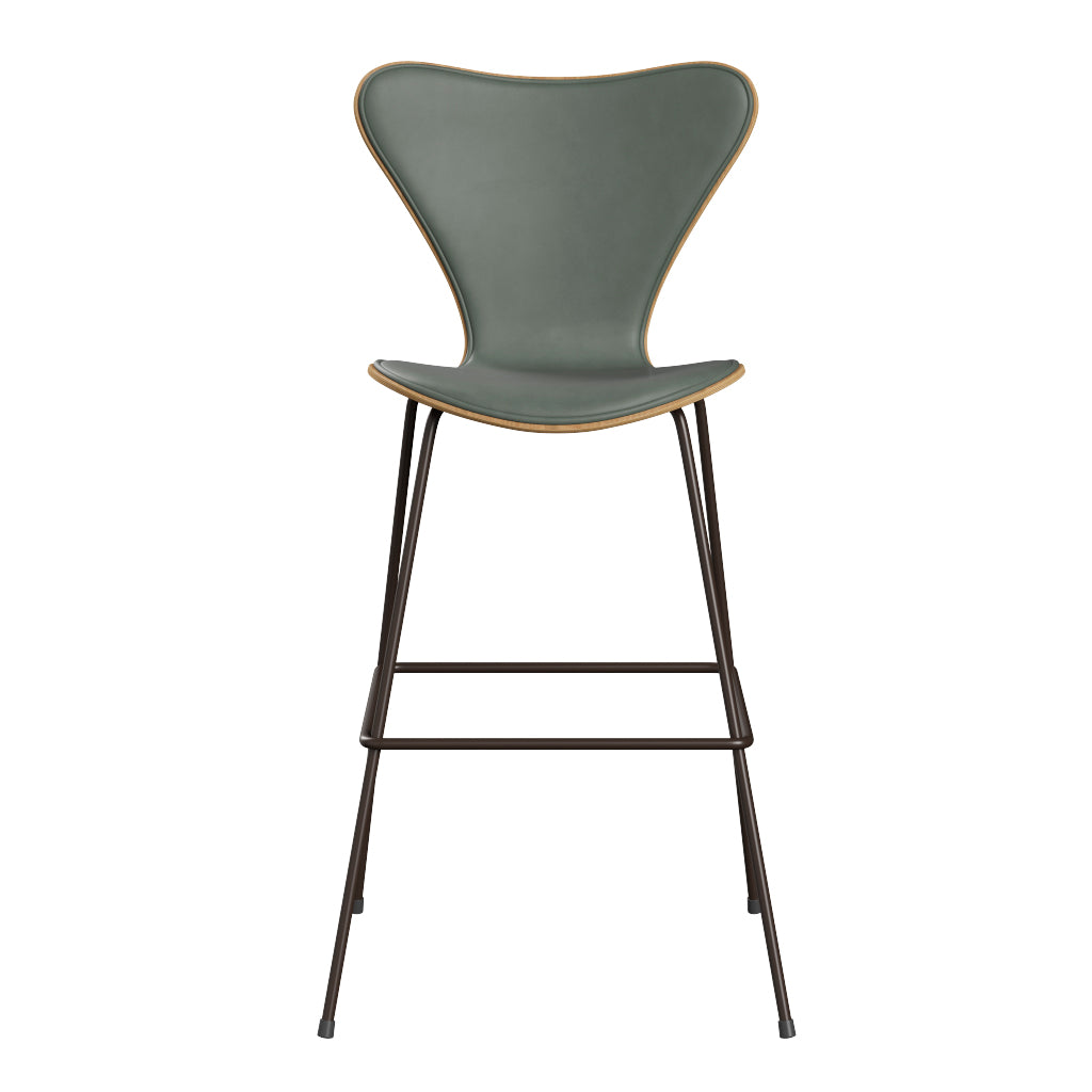 Fritz Hansen - 3197 høj barstol, naturfiner og forsidepolstret i Grace læder - Eg - Concrete Grey læder - Brown Bronze stel - Jacobsen Plus