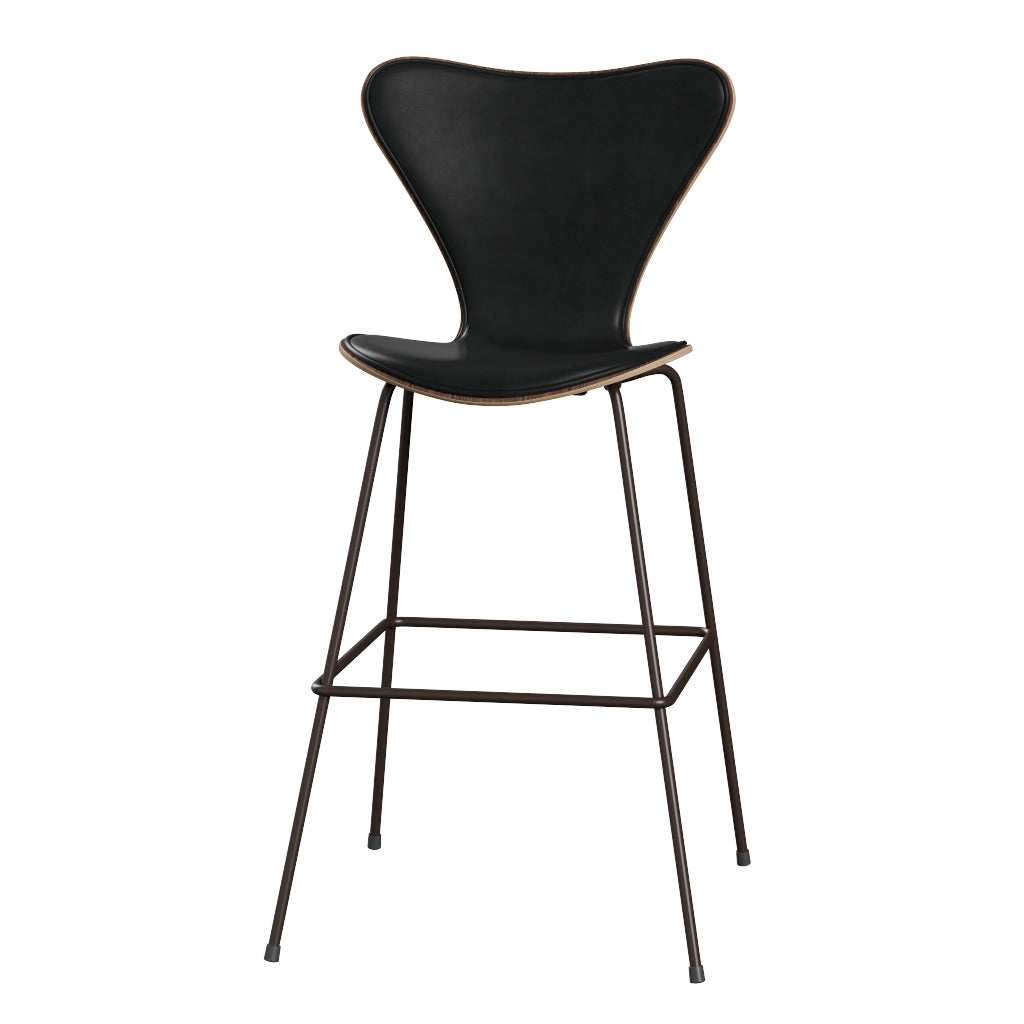 Fritz Hansen - 3197 høj barstol, naturfiner og forsidepolstret i Grace læder - Valnød - Sort læder - Brown Bronze stel - Jacobsen Plus