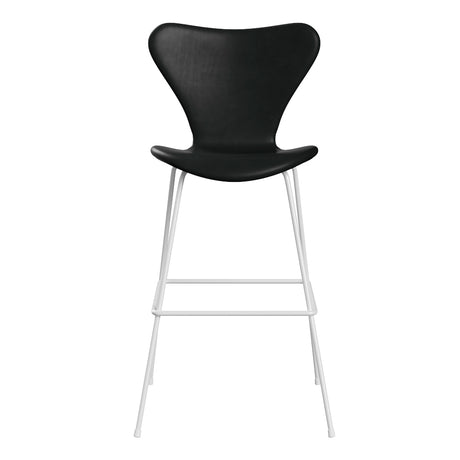 Fritz Hansen - 3197 høj barstol, fuldpolstret i Grace læder - Sort læder - Krom stel - Jacobsen Plus