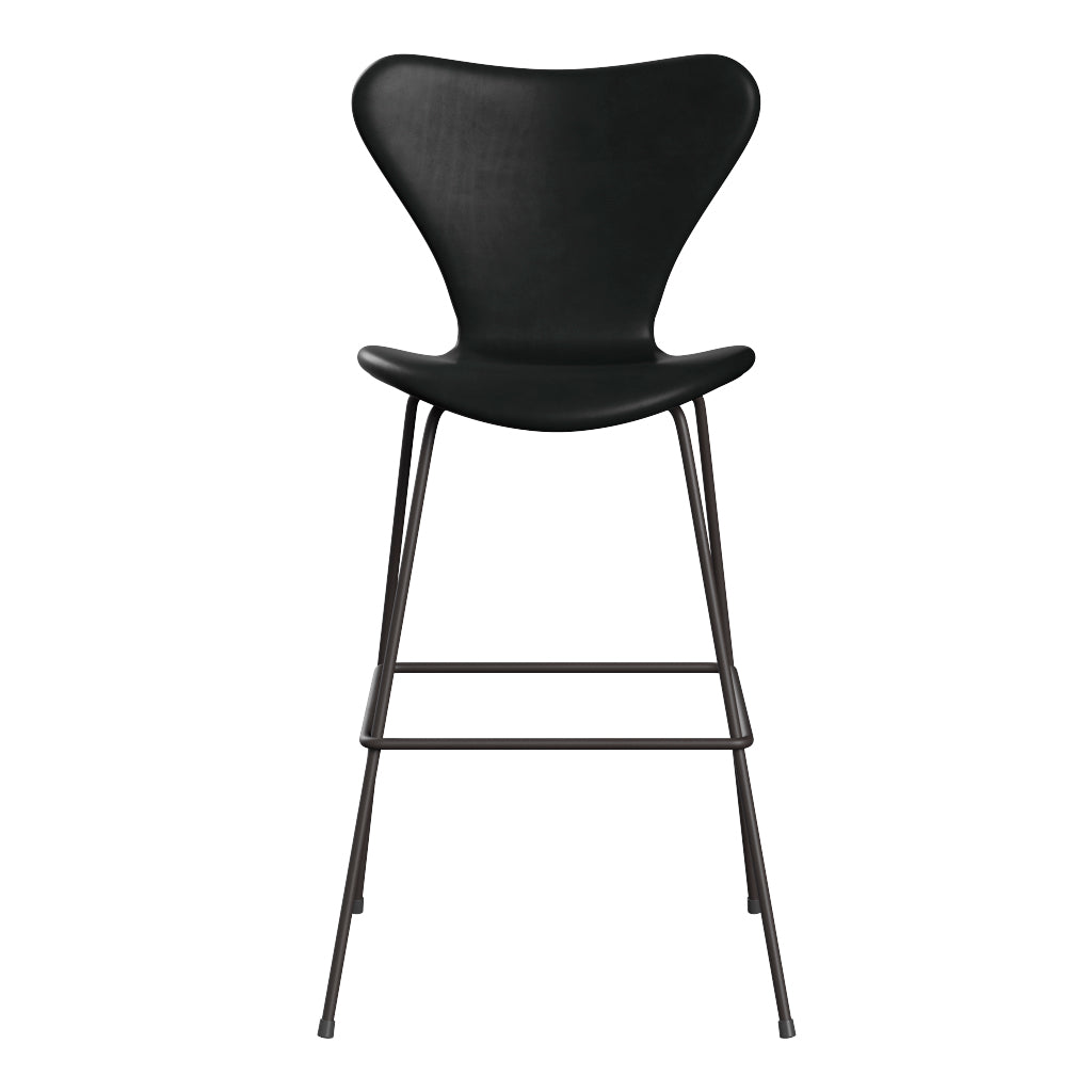 Fritz Hansen - 3197 høj barstol, fuldpolstret i Grace læder - Sort læder - Warm Graphite stel - Jacobsen Plus