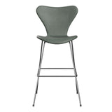 Fritz Hansen - 3197 høj barstol, fuldpolstret i Grace læder - Concrete Grey læder - Krom stel - Jacobsen Plus