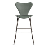 Fritz Hansen - 3197 høj barstol, fuldpolstret i Grace læder - Concrete Grey læder - Brown Bronze stel - Jacobsen Plus