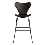 Fritz Hansen - 3197 høj barstol, fuldpolstret i Grace læder - Mørk brun læder - Warm Graphite stel - Jacobsen Plus