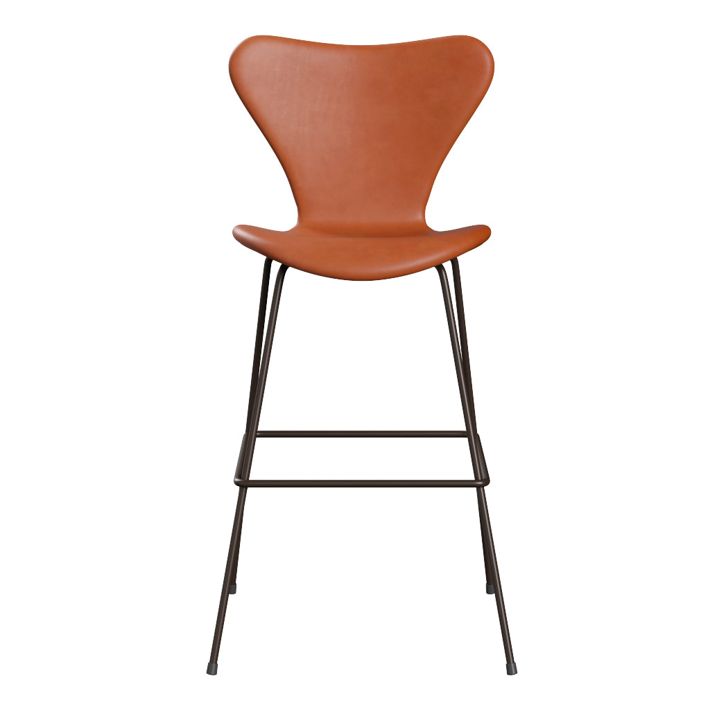Fritz Hansen - 3197 høj barstol, fuldpolstret i Grace læder - Valnød læder - Brown Bronze stel - Jacobsen Plus