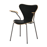 Fritz Hansen - 3207 stol med armlæn, naturfiner og forsidepolstret i Grace læder - Bøg - Sort læder - Brown Bronze stel - Jacobsen Plus