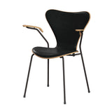 Fritz Hansen - 3207 stol med armlæn, naturfiner og forsidepolstret i Grace læder - Bøg - Sort læder - Warm Graphite stel - Jacobsen Plus