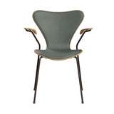 Fritz Hansen - 3207 stol med armlæn, naturfiner og forsidepolstret i Grace læder - Bøg - Concrete Grey læder - Brown Bronze stel - Jacobsen Plus
