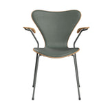 Fritz Hansen - 3207 stol med armlæn, naturfiner og forsidepolstret i Grace læder - Bøg - Concrete Grey læder - Silver Grey stel - Jacobsen Plus