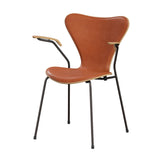Fritz Hansen - 3207 stol med armlæn, naturfiner og forsidepolstret i Grace læder - Bøg - Valnød læder - Brown Bronze stel - Jacobsen Plus
