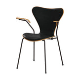 Fritz Hansen - 3207 stol med armlæn, naturfiner og forsidepolstret i Grace læder - Kirsebær - Sort læder - Warm Graphite stel - Jacobsen Plus