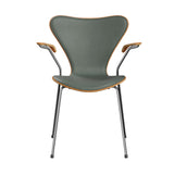 Fritz Hansen - 3207 stol med armlæn, naturfiner og forsidepolstret i Grace læder - Kirsebær - Concrete Grey læder - Krom stel - Jacobsen Plus