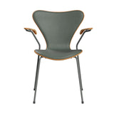 Fritz Hansen - 3207 stol med armlæn, naturfiner og forsidepolstret i Grace læder - Kirsebær - Concrete Grey læder - Silver Grey stel - Jacobsen Plus