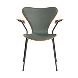 Fritz Hansen - 3207 stol med armlæn, naturfiner og forsidepolstret i Grace læder - Kirsebær - Concrete Grey læder - Warm Graphite stel - Jacobsen Plus