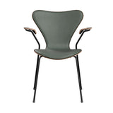 Fritz Hansen - 3207 stol med armlæn, naturfiner og forsidepolstret i Grace læder - Mørkbejdset eg- Concrete Grey læder - Sort stel - Jacobsen Plus