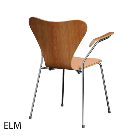 Fritz Hansen - 3207 stol med armlæn, naturfiner og forsidepolstret i Natur læder - Bøg - Krom stel - Jacobsen Plus
