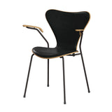 Fritz Hansen - 3207 stol med armlæn, naturfiner og forsidepolstret i Grace læder - Eg - Sort læder - Warm Graphite stel - Jacobsen Plus